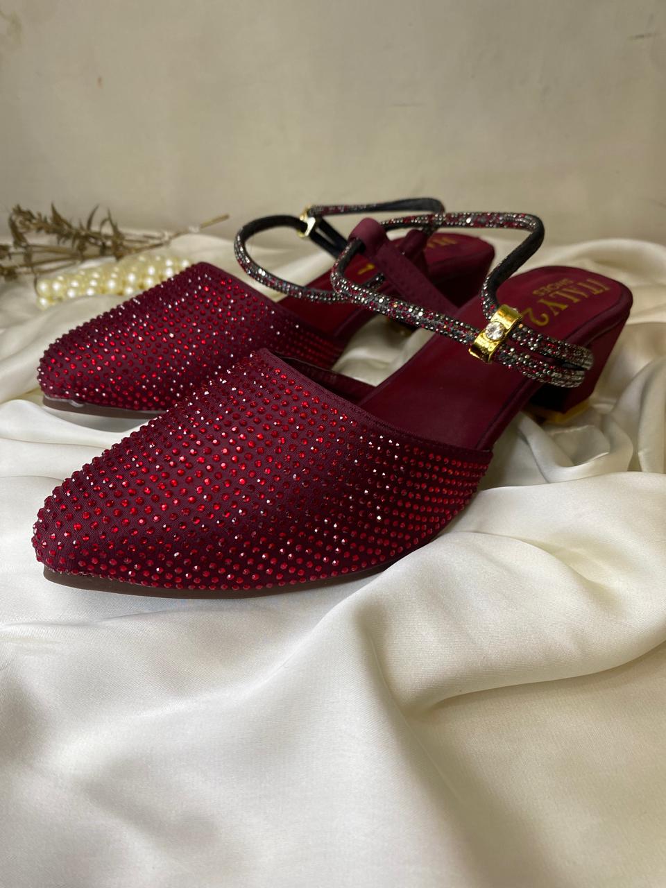 Mehroon Compfy Block Heel Pump